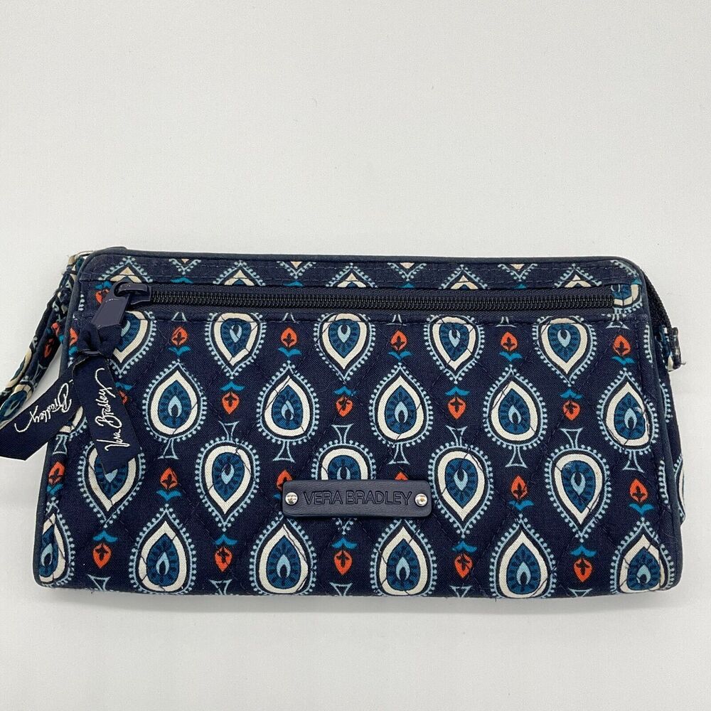 Vera Bradley Wallet Wristlet in Marrakesh Motifs Zip‎ Around Navy Quilted